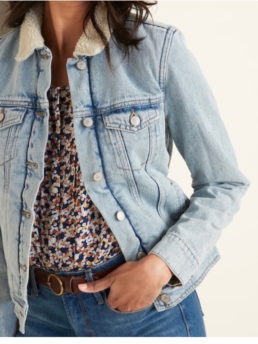 OLD Navy Sherpa Lined Jean Jacket Light Vintage Wash - Picture 3 of 8